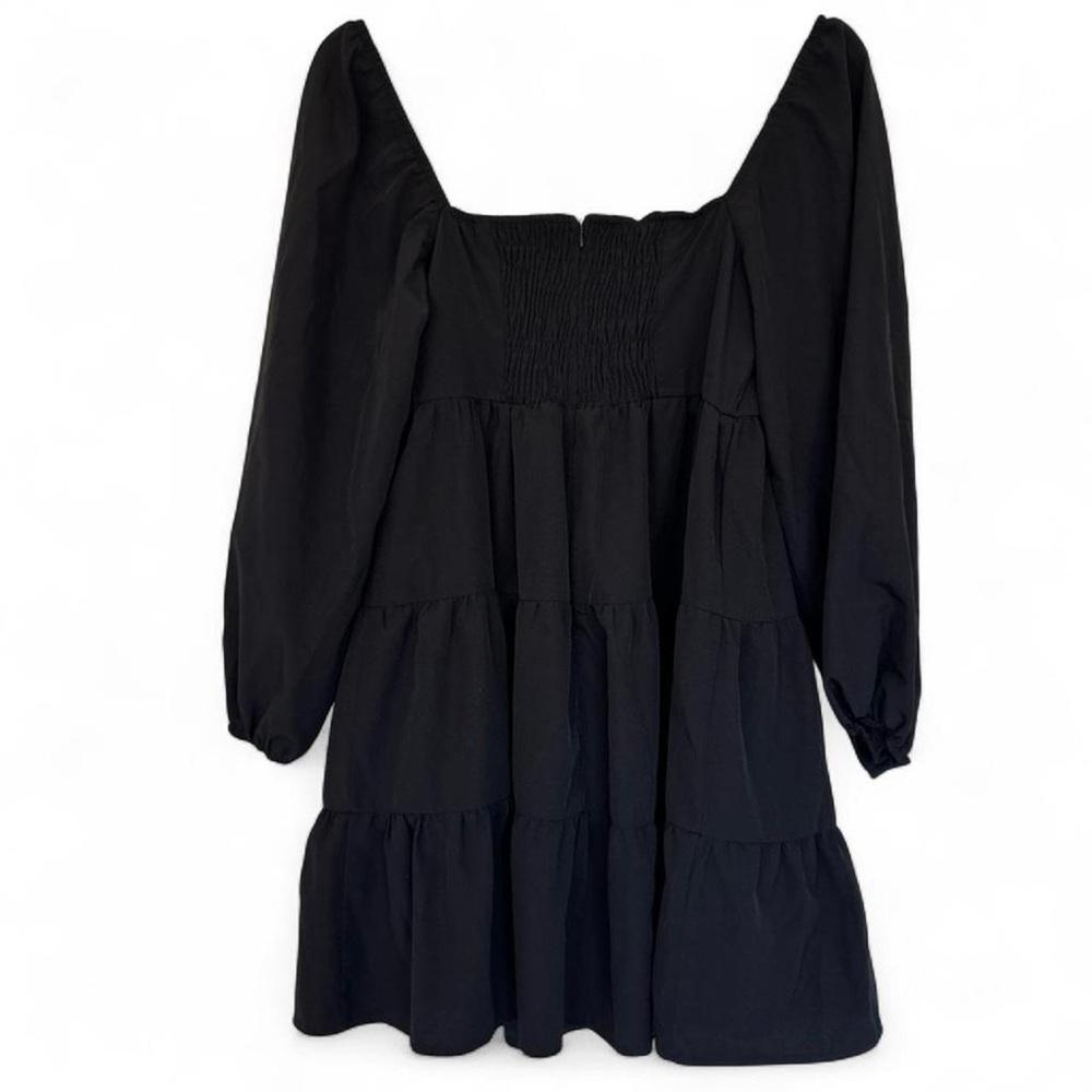 Black Medium Xlura Long Sleeve Mini Dress Puffed Sleeve Minimalist Quiet Luxury